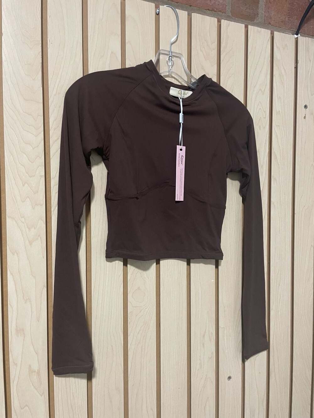 Qinsen Long Sleeve Crop Top Brown Size S
